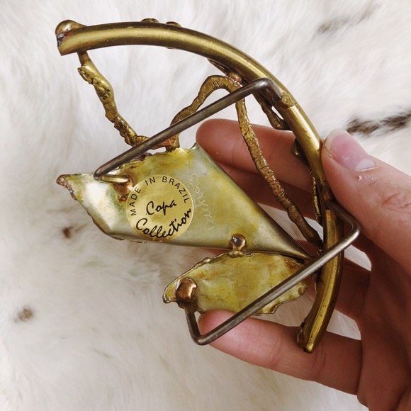 Vintage Rare 70s 80s Copa Collection Brutalist Brass Amethyst Belt Buckle - Picture 7 of 8